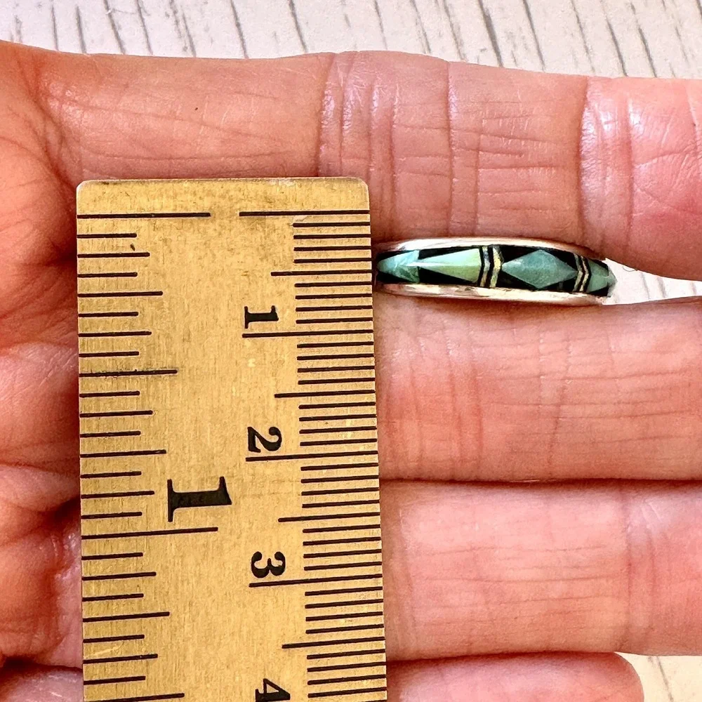 Navajo Turquoise Wedding Band Sz 8 Ring Inlay 6mm Opal‎ Multi Stone Mens Signed
